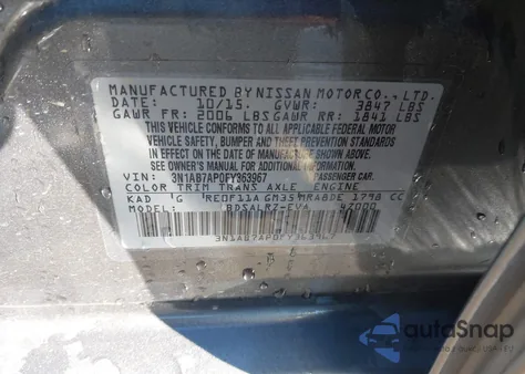 2015 Nissan Sentra Sr из США, поврежденный, VIN 3N1AB7AP0FY363967